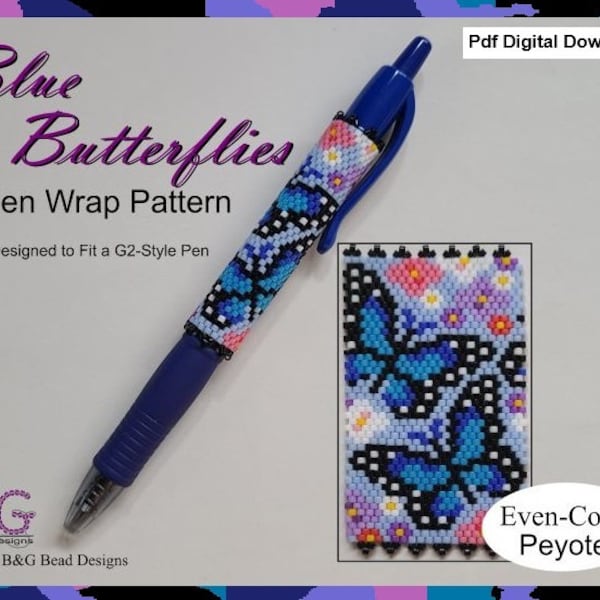BLUE BUTTERFLIES Peyote Pen Wrap Pattern - pdf Digital Download