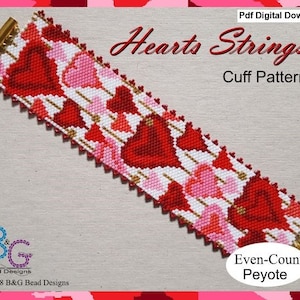 HEART STRINGS Peyote Bracelet Cuff Pattern - pdf Digital Download