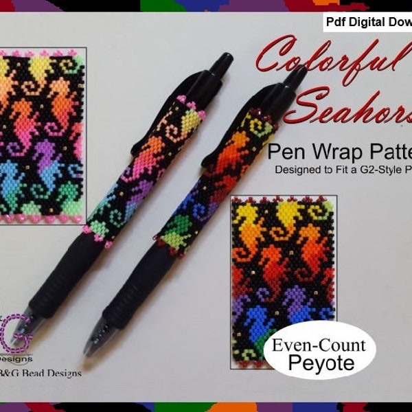 COLORFUL SEAHORSES Peyote Pen Wrap Pattern - pdf Digital Download