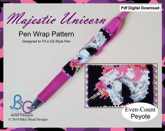 MAJESTIC UNICORN Peyote Pen Wrap Pattern - pdf Digital Download