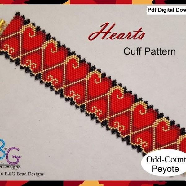 HEARTS Peyote Cuff Bracelet Pattern - pdf Digital Download