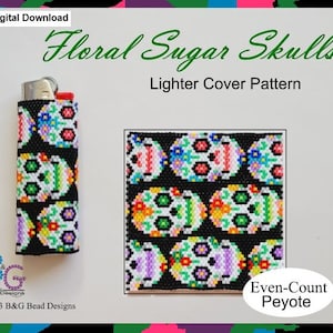 FLORAL SUGAR SKULLS Peyote Lighter Cover Pattern – pdf Digital Download