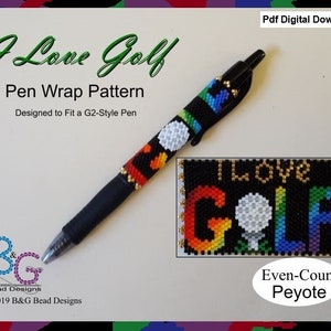 I LOVE GOLF Peyote Pen Wrap Pattern - pdf Digital Download