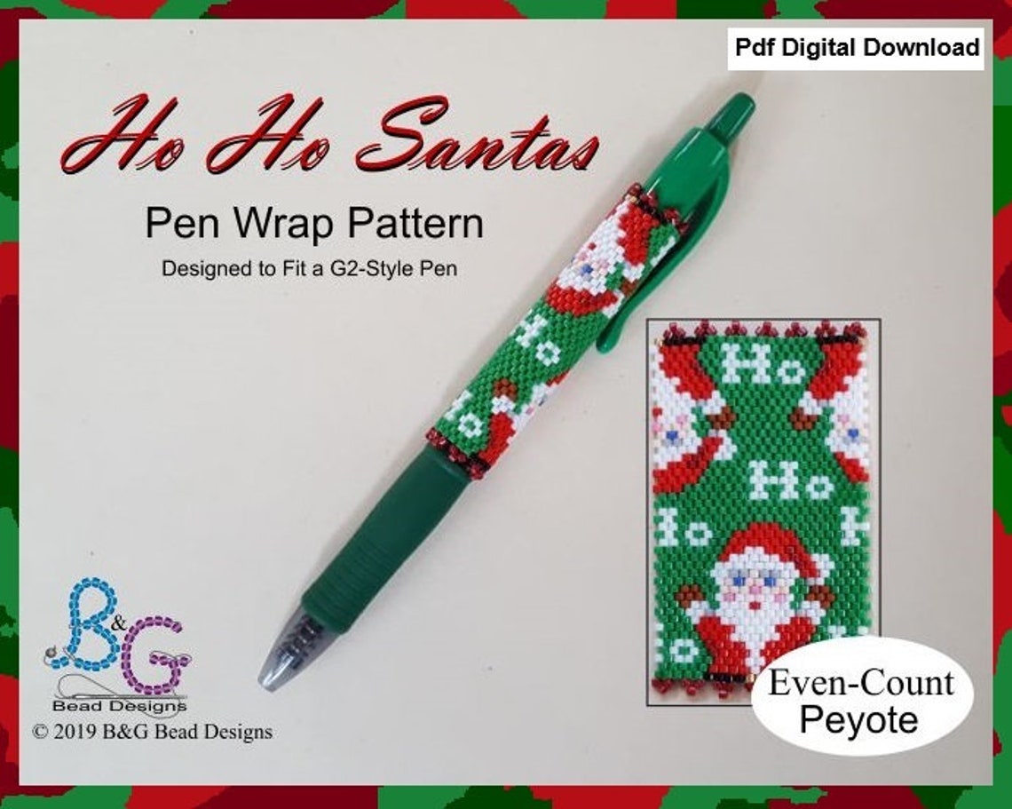 HO HO SANTAS Peyote Pen Wrap Pattern pdf Digital Download | Etsy