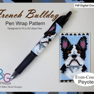 FRENCH BULLDOG Peyote Pen Wrap Pattern - pdf Digital Download