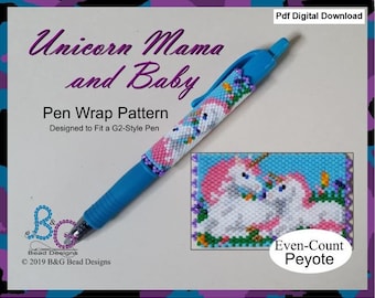 UNICORN MAMA and BABY Peyote Pen Wrap Pattern pdf Digital Download