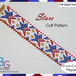 STARS Peyote Cuff Bracelet Pattern - pdf Digital Download