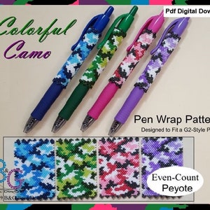 COLORFUL CAMO Peyote Pen Wrap Pattern eBook - pdf Digital Download