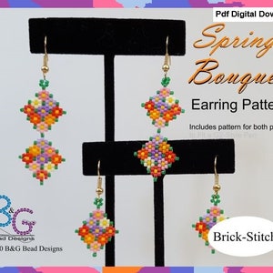 SPRING BOUQUET Brick Stitch Earrings Pattern - pdf Digital Download
