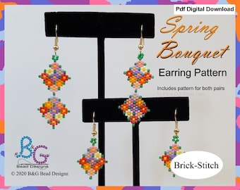 SPRING BOUQUET Brick Stitch Earrings Pattern - pdf Digital Download