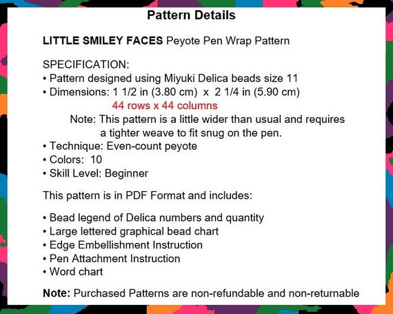 LITTLE SMILEY FACES Peyote Pen Wrap Pattern Pdf Digital 