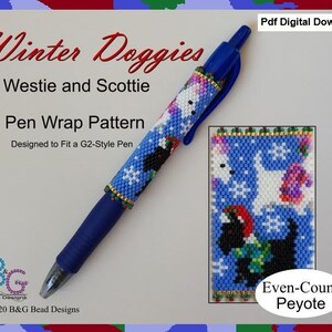 WINTER DOGGIES Westie and Scottie Peyote Pen Wrap Pattern -pdf Digital Download