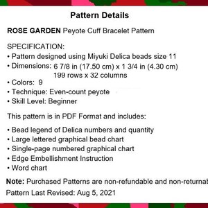 ROSE GARDEN Peyote Cuff Bracelet Pattern pdf Digital Download image 3