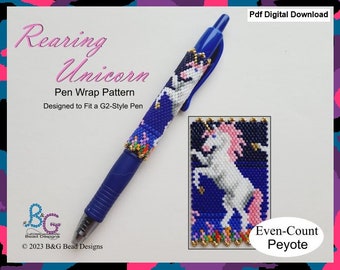 REARING UNICORN Peyote Pen Wrap Pattern – pdf Digital Download