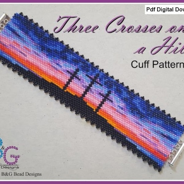 TRES CRUCES en un patrón de pulsera HILL Peyote Cuff - pdf Descarga digital