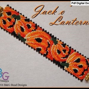 JACK O’ LANTERNS Peyote Cuff Bracelet Pattern - pdf Digital Download