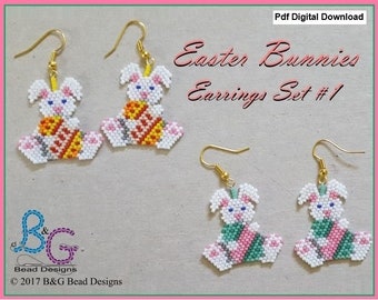 EASTER BUNNIES EARRINGS Peyote Pattern - pdf Digital Download
