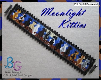 MOONLIGHT KITTIES Peyote Cuff Bracelet Pattern - pdf Digital Download