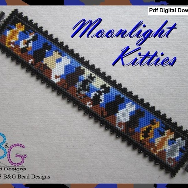 MOONLIGHT KITTIES Peyote Cuff Bracelet Pattern - pdf Digital Download