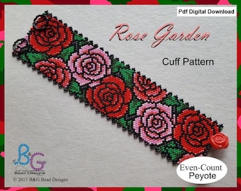 ROSE GARDEN Peyote Cuff Bracelet Pattern - pdf Digital Download