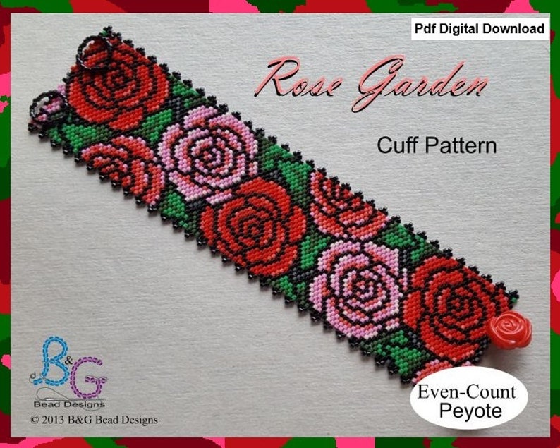 ROSE GARDEN Peyote Cuff Bracelet Pattern pdf Digital Download image 1