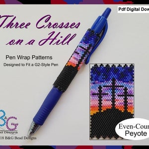 THREE CROSSES on a HILL Peyote Pen Wrap Pattern - pdf Digital Download