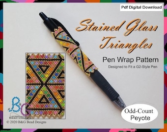 STAINED GLASS TRIANGLES Peyote Pen Wrap Pattern - pdf Digital Download