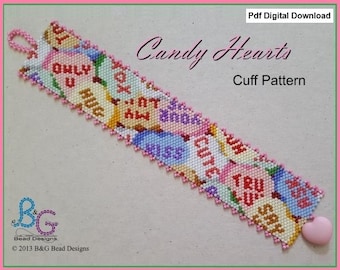 CANDY HEARTS Peyote Cuff Bracelet Pattern - pdf Digital Download