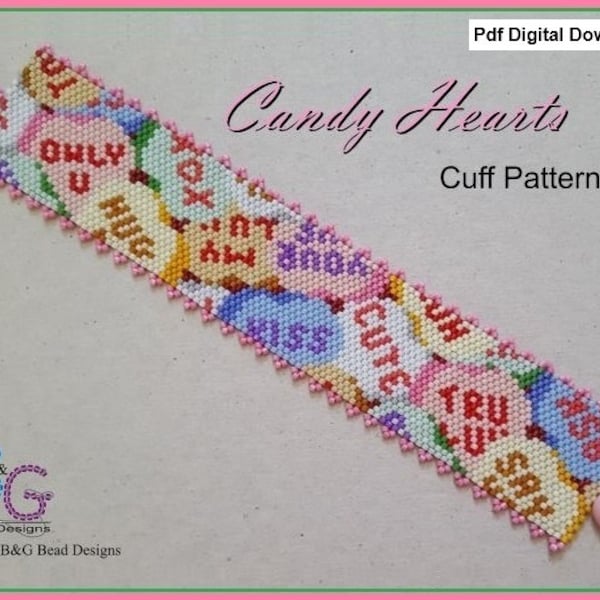 CANDY HEARTS Peyote Cuff Bracelet Pattern - pdf Digital Download