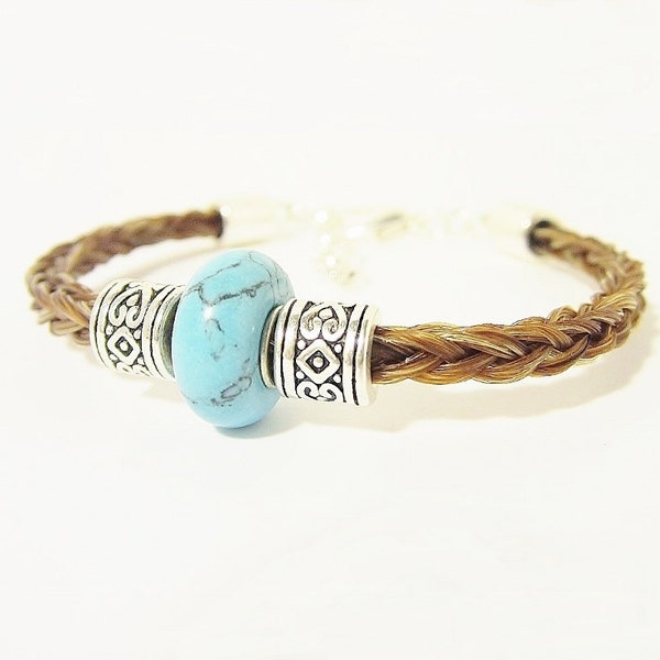 Brown Horse Hair Bracelet with Turquoise Stone