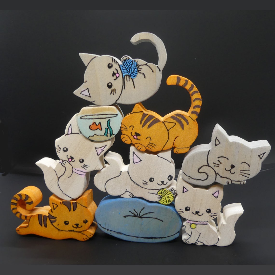 Tumbling Wooden Cats Stacking Game Great Gift for Boy or Etsy