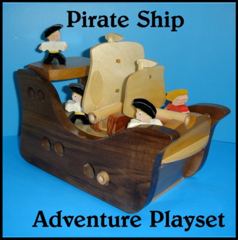 Ready To Ship Wooden Toy Pirate Ship Play Set Eco Friendly image 0