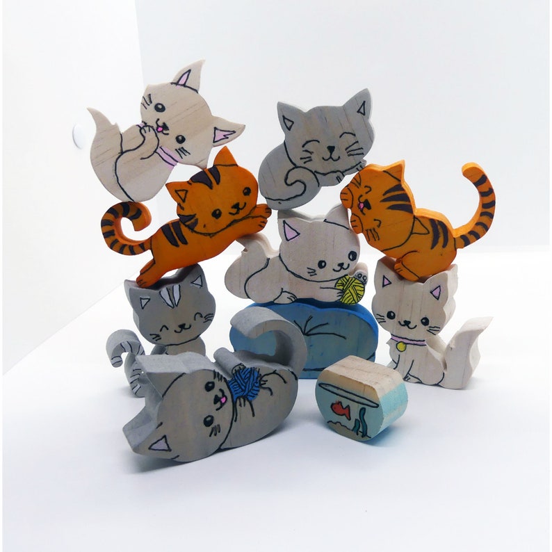 Tumbling Wooden Cats Stacking Game Great Gift for Boy or Etsy