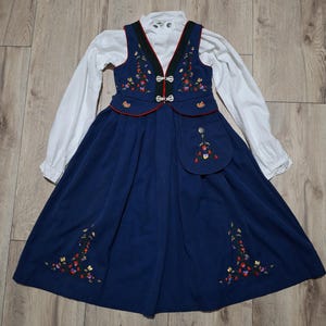 Original  handmade vintage traditional norwegian folk dress - Bunad for teenage girls