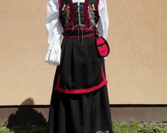 Original  handmade vintage traditional norwegian folk dress - Bunad for teenage girls