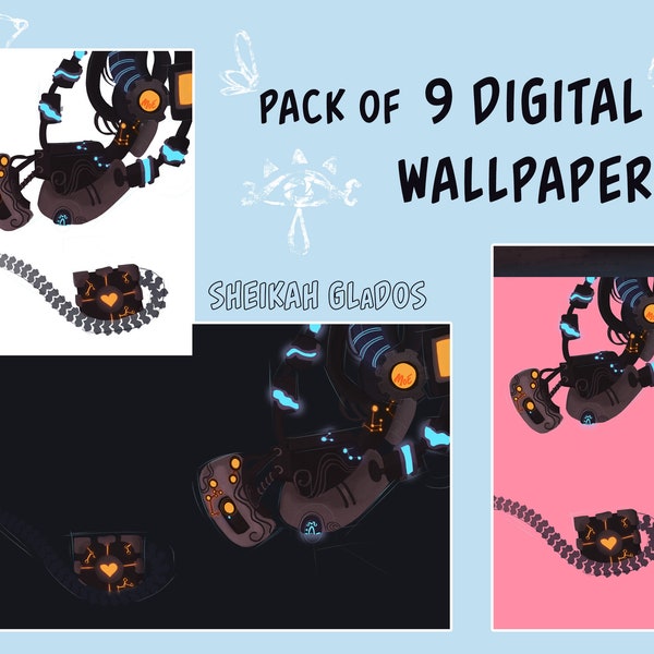 Sheikah GLaDOS Pack of 9 High-res Digital Wallpapers (Phone, Tablet, & Desktop) - Portal / BOTW Crossover Art