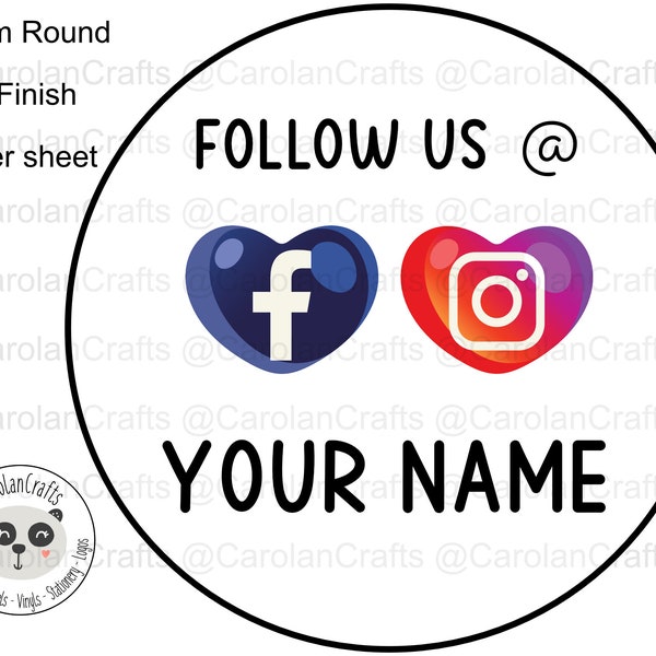 48x Round 45mm (2 sheets) ' Follow us @ (Personalised)' Facebook Instagram parcel postage Stickers - Small Business Stationery