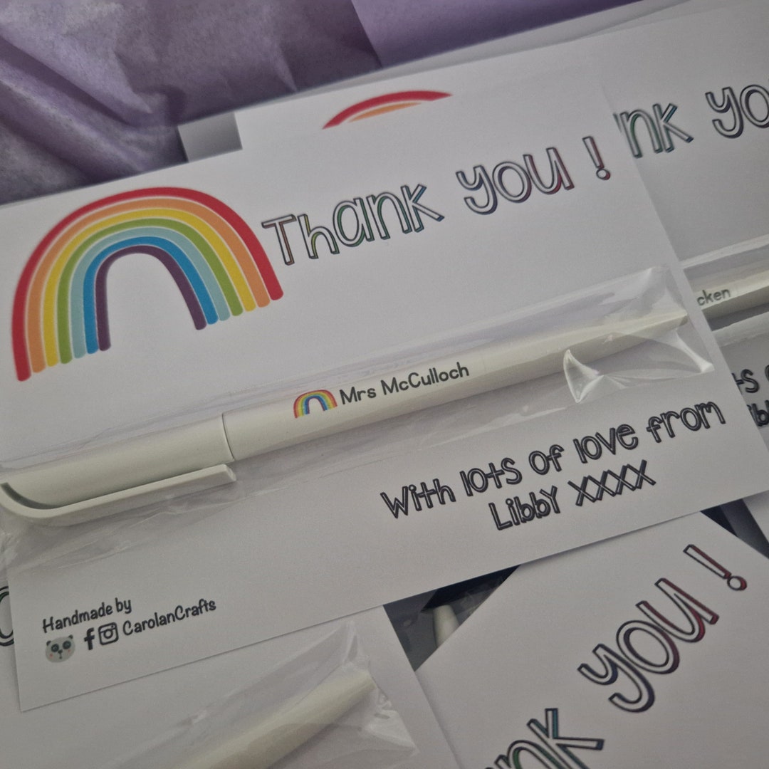Personalised Name Rainbow Thank You Pen Gift End Term Teacher Friend ...