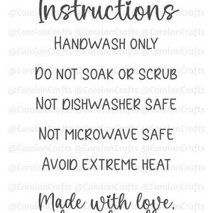 Ready to Print Cup Care Instruction Cards Instant Download,vinyl