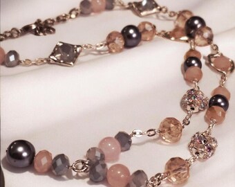 Pink with Grey Crystal necklace, earrings, bracelet Jewelry Set –valentine's day gift idea