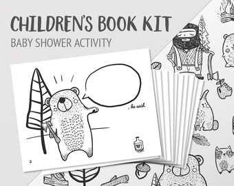 Woodland Animals Children's Book Kit - Baby Shower Activity // Black & White