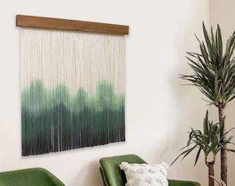 Dip Dye Macrame Wall Hanging, Green Macrame Wall Hanging, Green Dip Dye Macrame Wall Hanging, Mountain Macrame Tapestry, Green Ombre Macrame