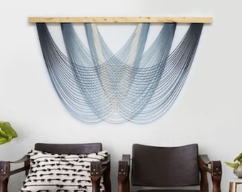 Dip Dye Macrame Wall Hanging, Macrame Headboard, Large Macrame Wall Hanging, Blue Grey Macrame Wall Hanging, Extra Large Macrame Wall Art