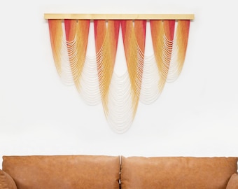 Dip Dye Macrame Wall Hanging, Red Orange & Yellow Macrame Wall Hanging, Fiber Art, Macrame Headboard, Large Macrame Wall Hanging