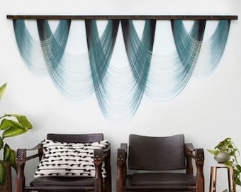 Dip Dye Macrame Wall Hanging, Fiber Art Wall Hanging, Macrame Headboard, Extra Large Macrame Wall Hanging, Teal & Black Macrame Wall Hanging