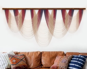 Dip Dye Macrame Wall Hanging, Fiber Art, Macrame Headboard, Extra Large Macrame Wall Hanging, Navy Blue and Burgundy Macrame Wall Hanging