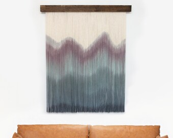 Dip Dye Macrame Wall Hanging, Teal Macrame Wall Hanging, Teal & Grey Macrame Wall Hanging, Macrame Headboard, Teal Ombre Macrame, Fiber Art
