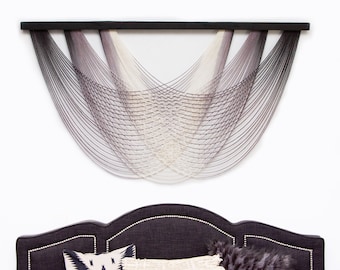Dip Dye Macrame Wall Hanging, Fiber Art Wall Hanging, Macrame Headboard, Large Macrame Wall Hanging, Black & Grey Macrame Wall Hanging