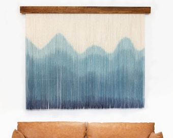 Dip Dye Macrame Wall Hanging, Blue Macrame Wall Hanging, Macrame Headboard, Ocean Macrame Tapestry, Blue Ombre Macrame, Blue Fiber Art