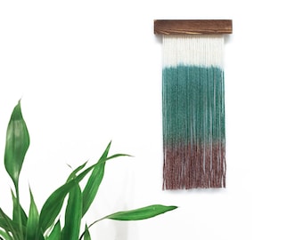 Small Dip Dye Macrame Wall Hanging, Mini Fiber Art, Green Macrame Wall Hanging, Ombre Macrame Wall Hanging, Small Dip Dye Tapestry